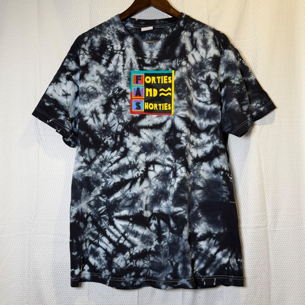 40s and Shorties Mens Medium Tie Dye Graphic Logo T-Shirt Black White Streetwear